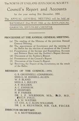 NEZS Annual Report 1954